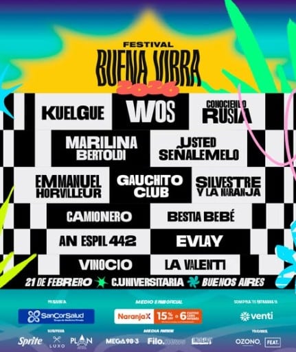 Festival Buena Vibra 2026 con Wos, El Kuelgue y muchos más: lineup completo, precios de entradas y dónde comprarlas