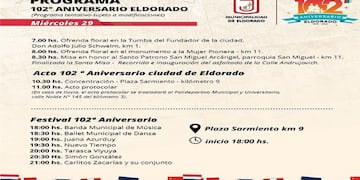 Esta semana finalizan las actividades por el 102° aniversario de la ciudad de Eldorado.