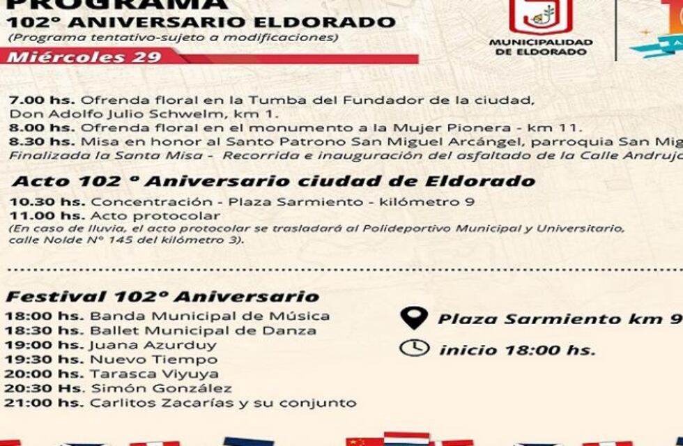 Esta semana finalizan las actividades por el 102° aniversario de la ciudad de Eldorado
