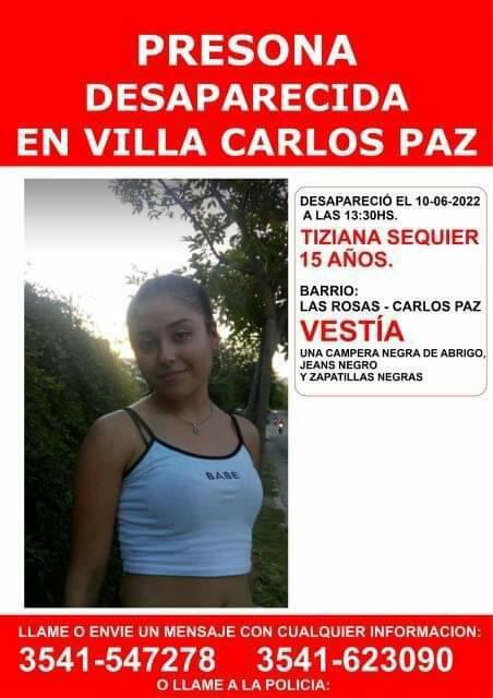 Joven desaparecida en Carlos Paz