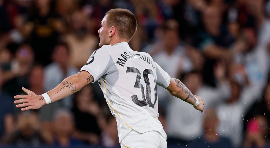 Franco Mastantuono y su primer gol en el Real Madrid. (Prensa Real Madrid).