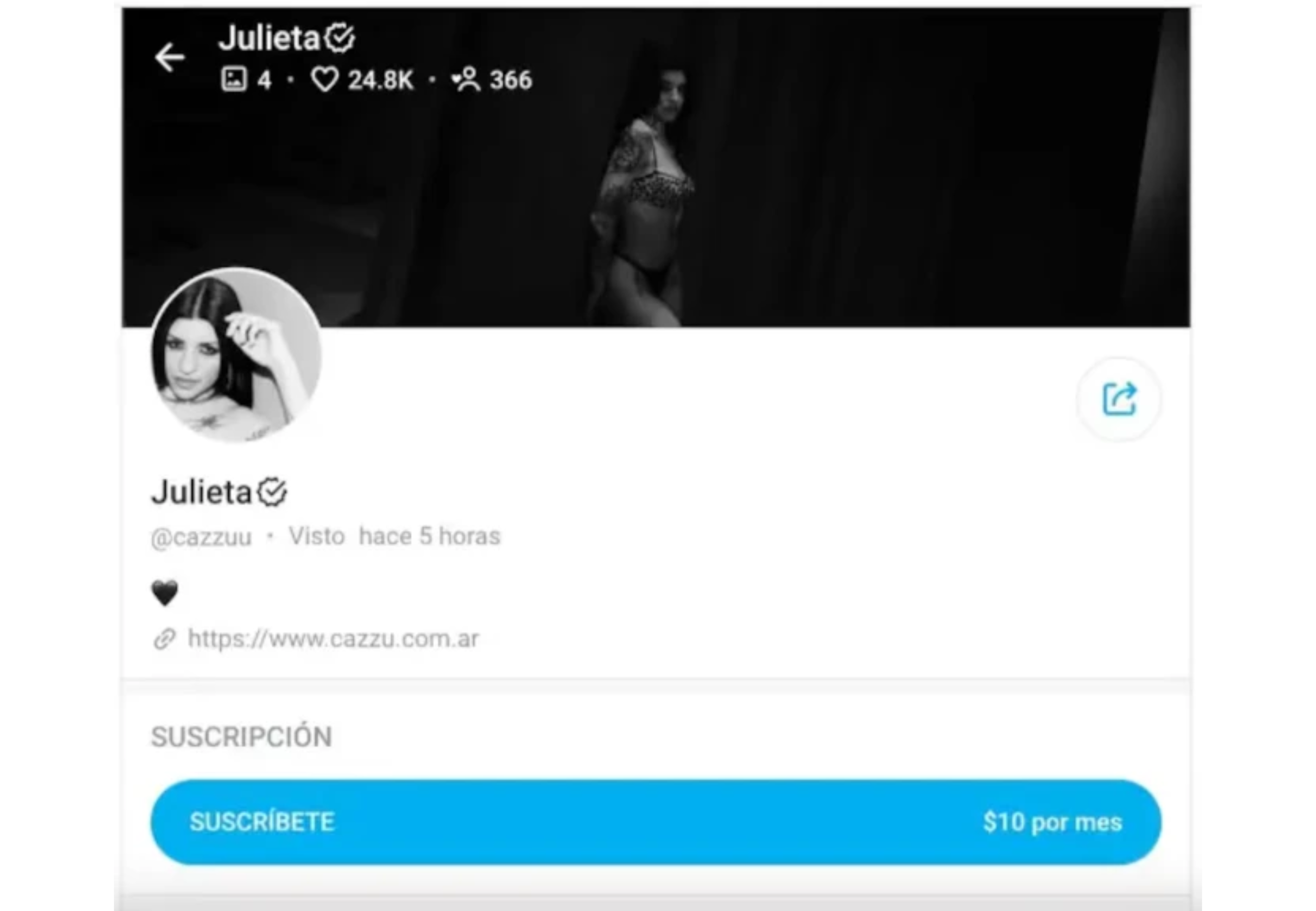 El perfil de Cazzu en OnlyFans.
