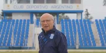 Modesto Marrone (foto) en el estadio homónimo de Argentino de Maíz. Este miércoles se enfrentarán con Boca Juniors por primera vez en su historia, por la Copa Argentina (Captura de pantalla).