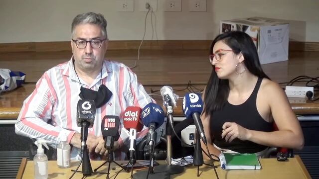 Guillemro Rubio y Celeste Marchetti, loa bogados querellanes, en conferencia de prensa una vez finalizado el juicio por el crimen de Paula Toledo.