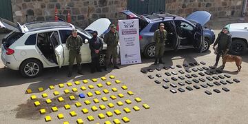 Los dos vehículos de misma marca y modelo en que se movilizaban los narcotraficantes, y los ladrillos de cocaína, claramente identificados según los colores para su entrega a los compradores. El operativo estuvo a cargo de efectivos del Escuadrón 21 "La Quiaca" de la GNA.