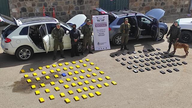 Los dos vehículos de misma marca y modelo en que se movilizaban los narcotraficantes, y los ladrillos de cocaína, claramente identificados según los colores para su entrega a los compradores. El operativo estuvo a cargo de efectivos del Escuadrón 21 "La Quiaca" de la GNA.