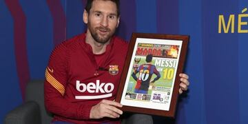Lionel Messi y su homenaje a Diego Maradona. (Marca)