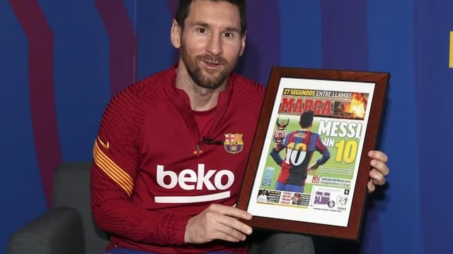 Lionel Messi y su homenaje a Diego Maradona. (Marca)