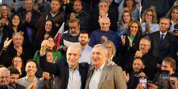 Acto de Horacio Rodríguez Larreta junto a Diego Santilli y Gerardo Morales en Tres de Febrero (Foto Maxi Failla / Clarín)