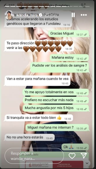 Wanda Nara mostró los chats con su médico por su enfermedad