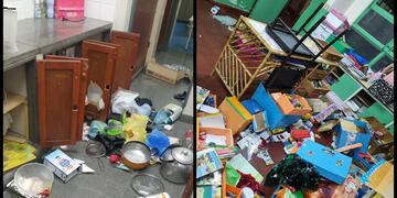 Destrozos, vandalismo, daños en la cocina, oficinas y aulas, la imagen de la violencia ejercida por inadaptados, en la Escuela Cicarelli.