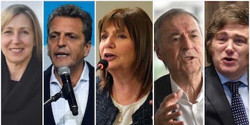Elecciones 2023: Myriam Bregman, Sergio Massa, Patricia Bullrich, Juan Schiaretti y Javier Milei. Foto: La Voz