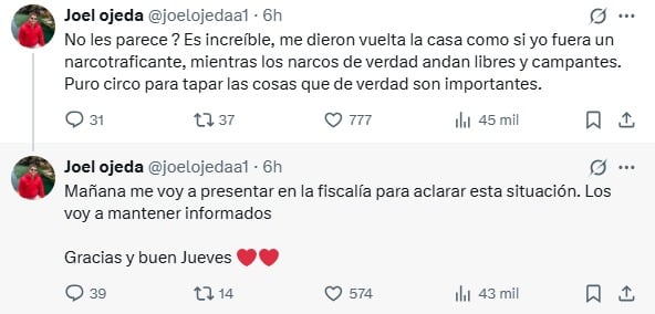 Joel Ojeda sobre su situación actual.
