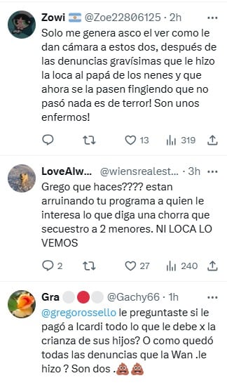 Comentarios despectivos sobre el accionar de Wanda Nara y Maxi López.
