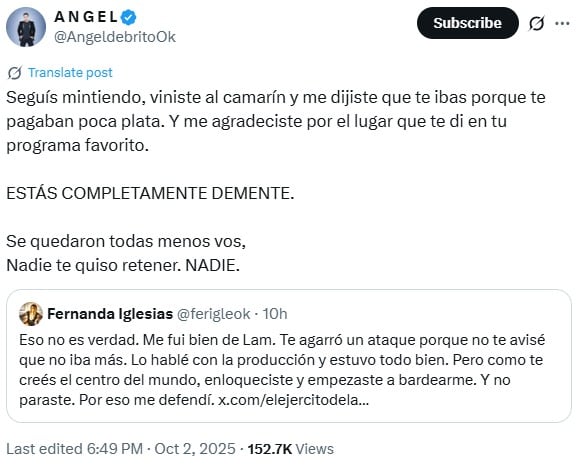 Ángel de Brito contra Fernanda Iglesias.