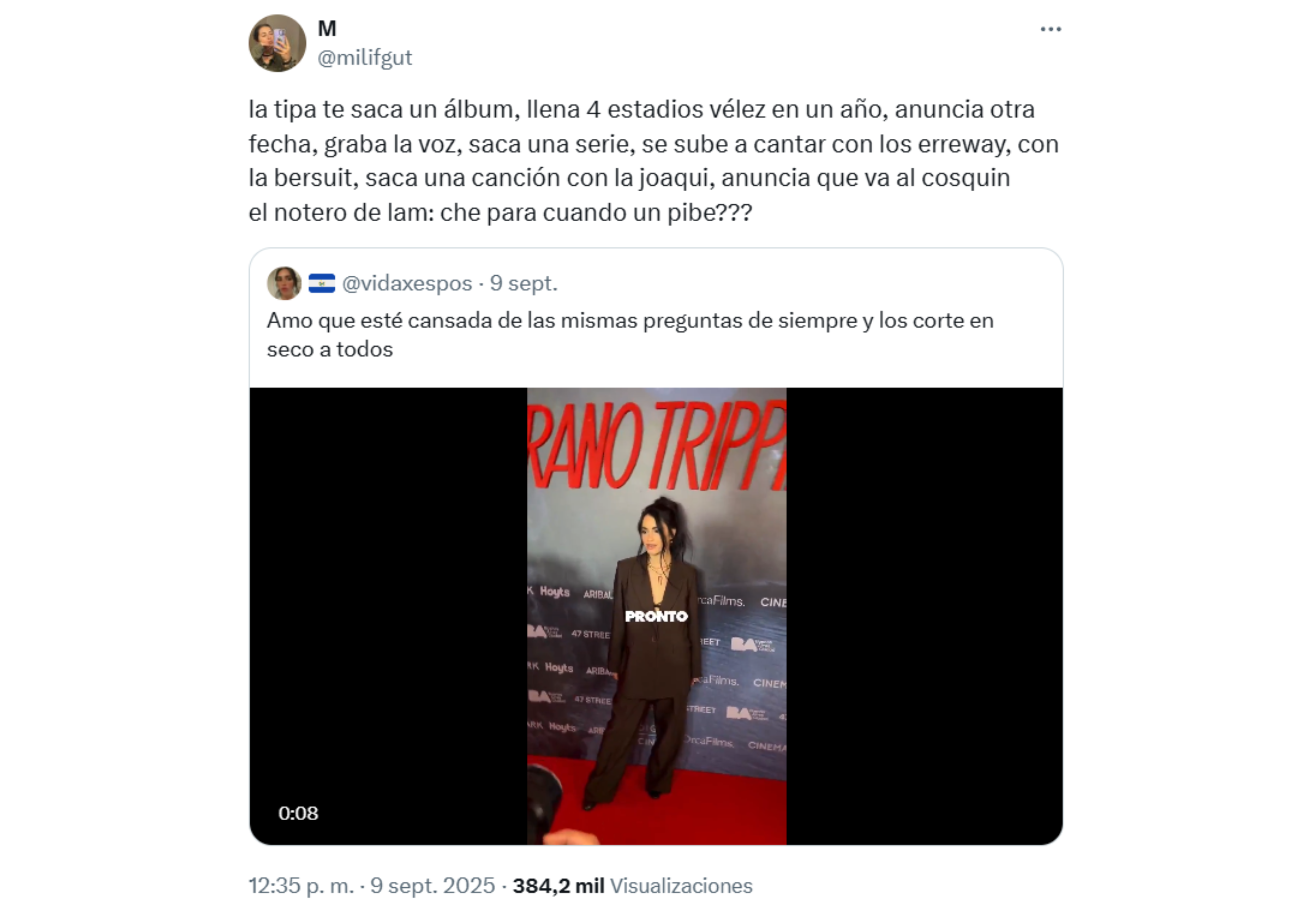 La crítica hacia el periodista sobre la pregunta que le hizo a Lali Espósito.