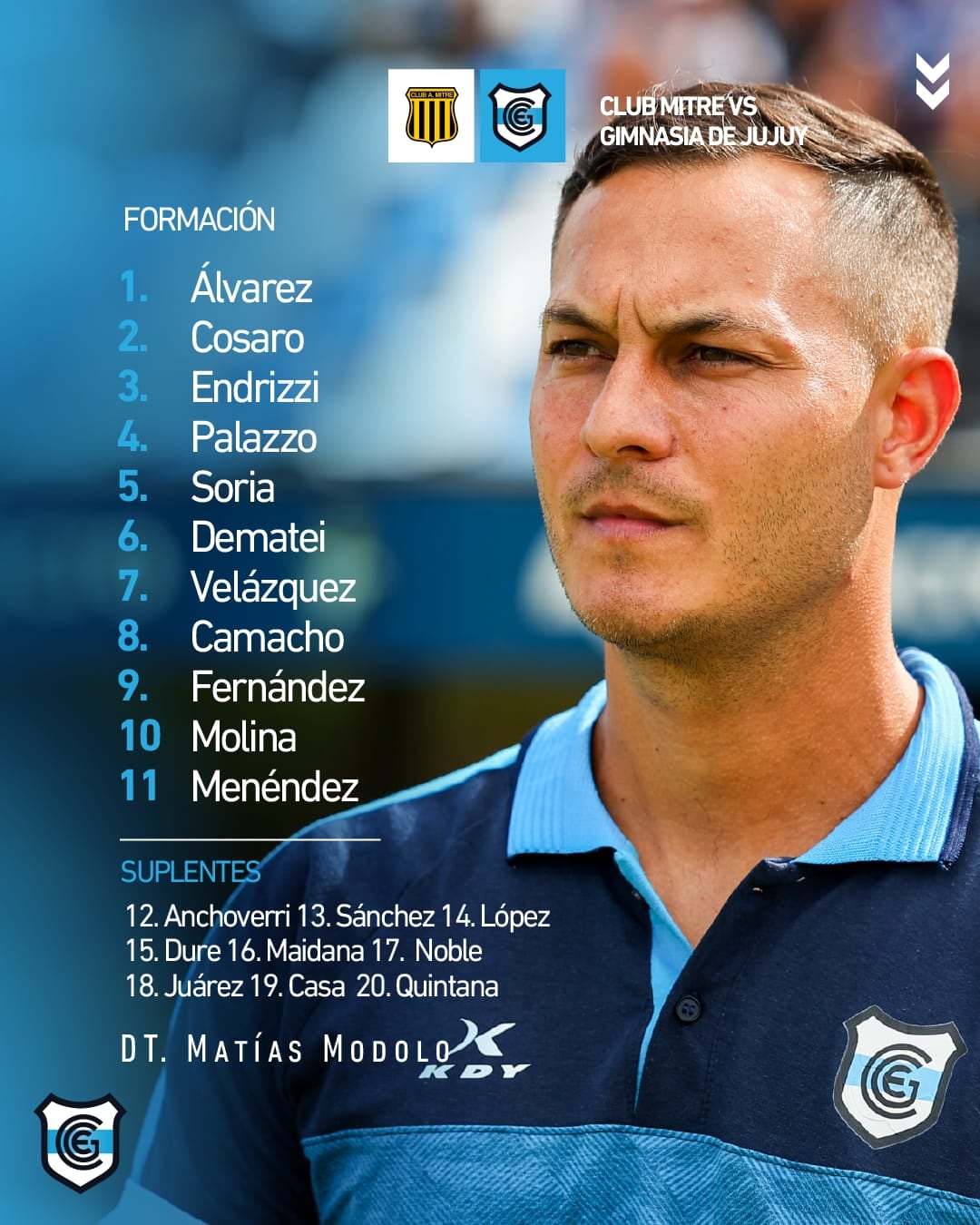 La lista de futbolistas que puso en cancha este domingo el DT Matías Módolo para enfrentar a Mitre de Santiago del Estero.