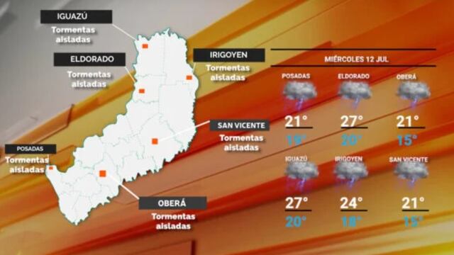 Rige el alerta amarilla en Misiones para este miércoles, con eventual caída de granizo.