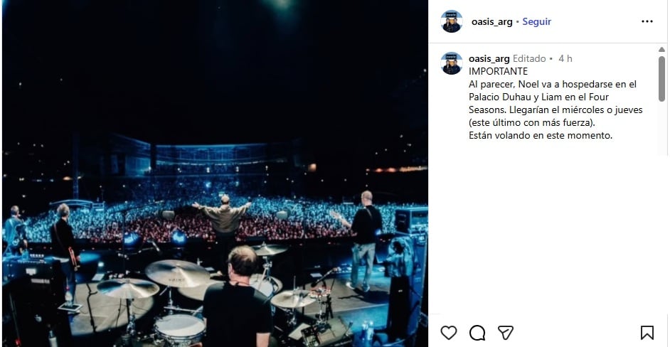 Oasis en Argentina: dónde se hospedarán