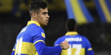 Martin Payero abrió el marcador en el duelo entre Boca y Belgrano, por la fecha 16 de la Liga Profesional. (Fotobaires)