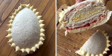Receta fácil y rápida de un huevo de pascua con sándwich de miga.