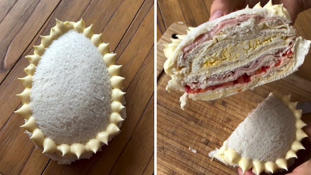 Receta fácil y rápida de un huevo de pascua con sándwich de miga.