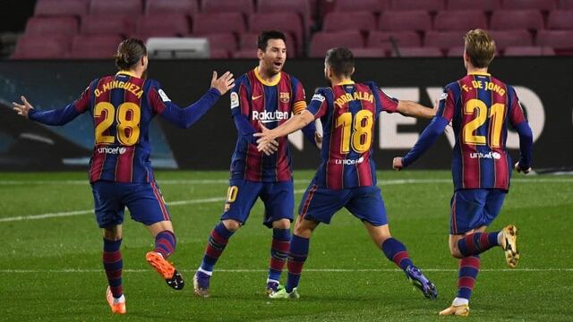 Messi grita el con alma y vida el empate del Barcelona tras un golazo de Jordi Alba. / Gentileza.