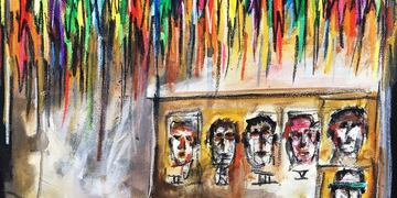 "Perdidos II", Lautaro do Campo, serie "Rostros Multitudinarios". Técnica mixta sobre tela, 2017.