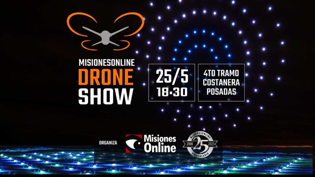 Un espectáculo de drones iluminará Posadas por los 25 años de Misiones Online.