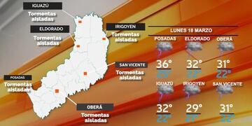 Inicio de semana con posibles chaparrones y tormentas aisladas en Misiones.