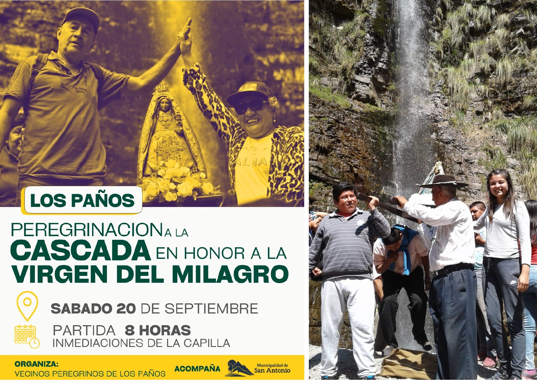 Gauchos, jóvenes y vecinos en general de Los Paños y San Antonio son parte de la peregrinación a La Cascada, para honrar a la Virgen del Milagro. Este sábado se reeditará la caminata de fe y tradición.