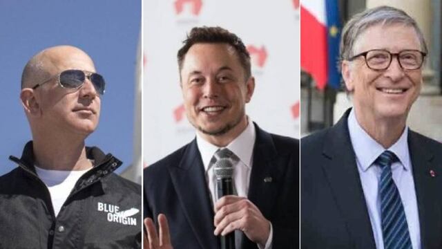 Jeff Bezos de Amazon, Elon Musk de Tesla y Bill Gates, tres de los multimillonarios más ricos de todo el mundo.