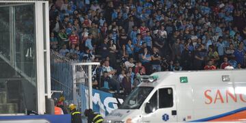 Un hincha de Belgrano cayó a la fosa del Kempes en el partido contra Sarmiento de Junín en la noche del lunes.