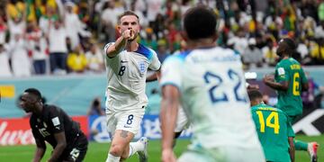 El festejo de Inglaterra en el 1-0 frente a Senegal por los octavos de final del Mundial de Qatar 2022. (AP)