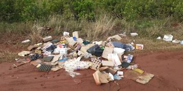 Basura tirada en Colonia San Lorenzo a unos mil metros de la ruta nacional 14
