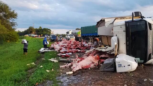 Las personas se llevaron más de 11 mil kilos de carne luego de que un camión volcara en Salta.