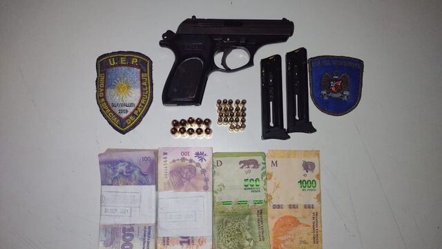 Un arma, municiones de dos calibres y una importante suma de dinero fue secuestrada por la policía tras la detención de un individuo en Guaymallén. Ministerio de Seguridad