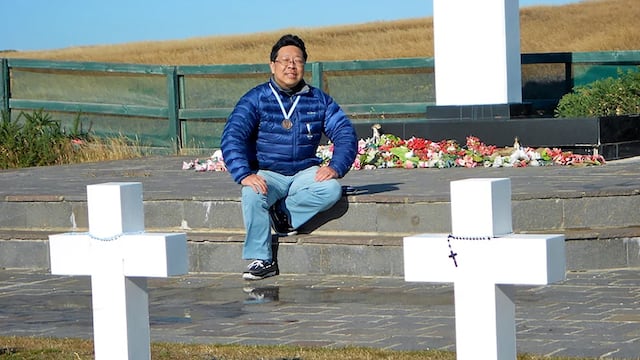 Juan Alberto Matsumoto, en su regreso a las Malvinas, en el año 2012.