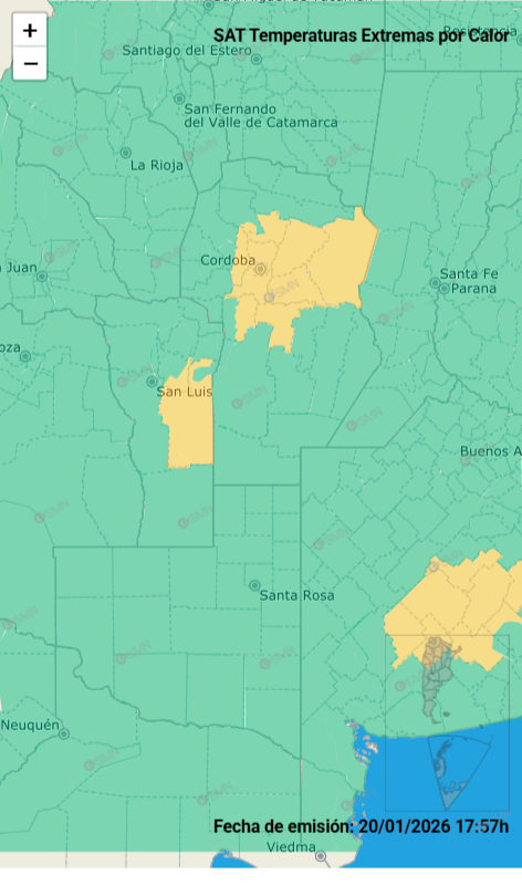 Rige alerta amarilla por altas temperaturas en Córdoba este miércoles 21 de enero.