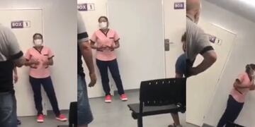 La imagen, capturada del video, muestra a la profesional de la salud explicándole el porqué de las demoras de los testeos en un hospital de Tunuyán. Gentileza