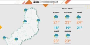 Jueves con lluvias y tormentas aisladas en Misiones.