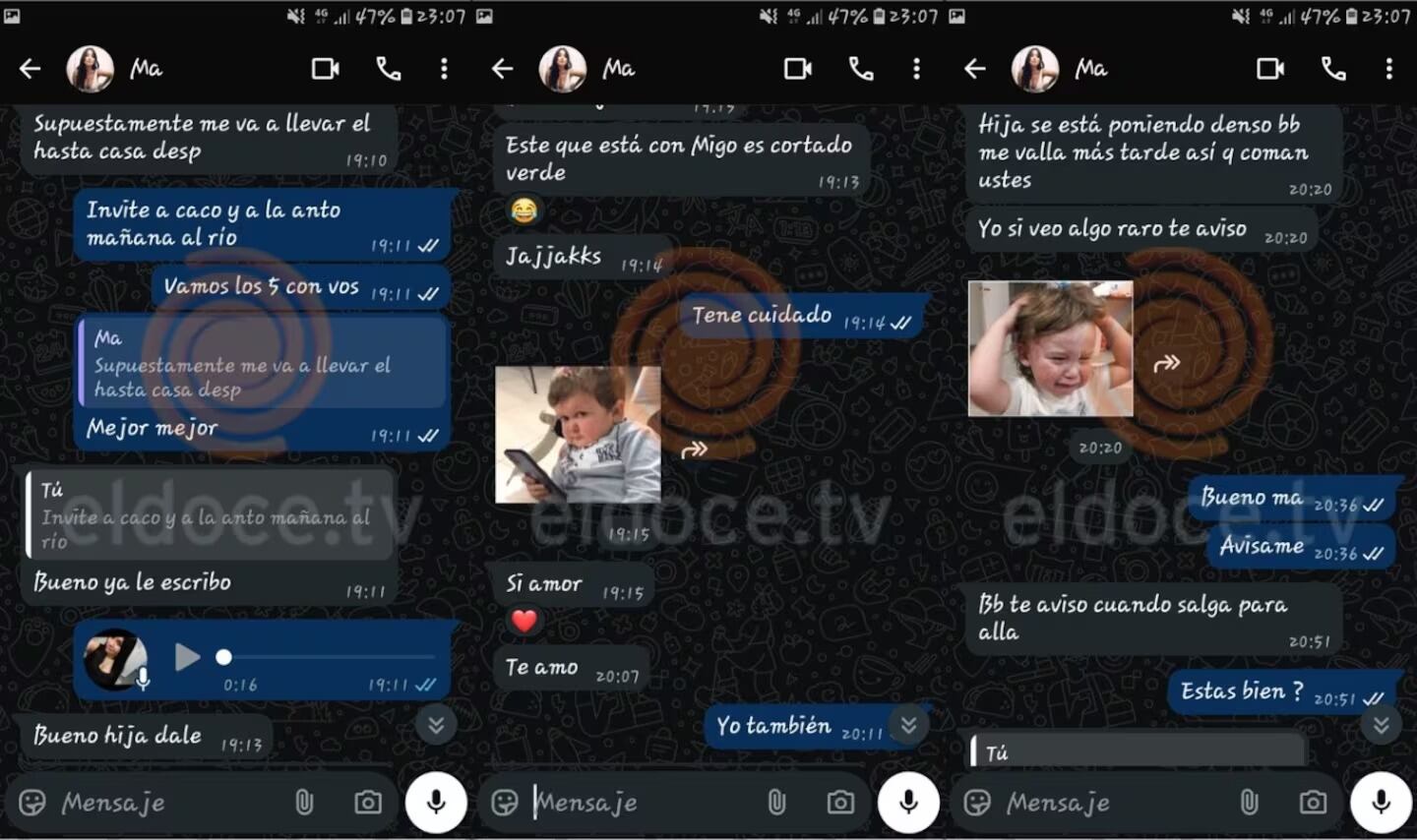 Los mensajes de la mujer previo a su desaparición en la noche del domingo 11 de enero.