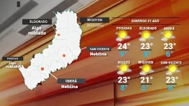 Tiempo en Misiones: domingo con nubosidad y mínimas de 6°