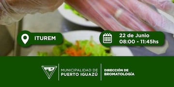 Realizarán curso de manipulación de alimentos en Puerto Iguazú.