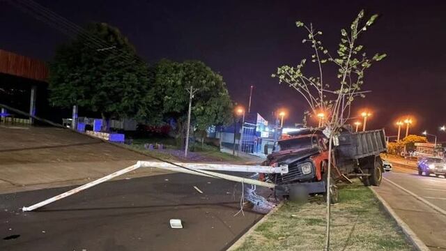Posadas: camión despistó y derribó un poste de luz.