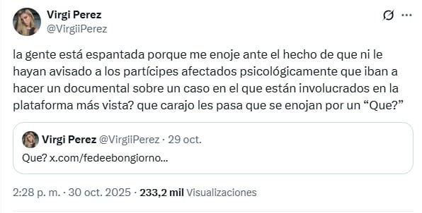 Virginia Pérez sobre su no aparición en el documental de Fernando Sosa.