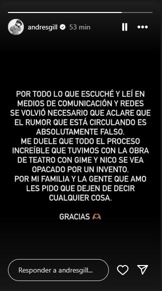La palabra de Andrés Gil tras los rumores de romance con Gimena Accardi