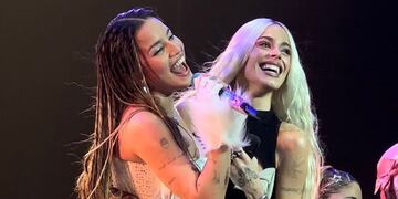 A los besos: Emilia Mernes invitó a Tini Stoessel a su tercer show en el Movistar Arena