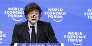 El presidente argentino, Javier Milei, en su intervención ante el Foro de Davos. EFE/EPA/Michael Buholzer