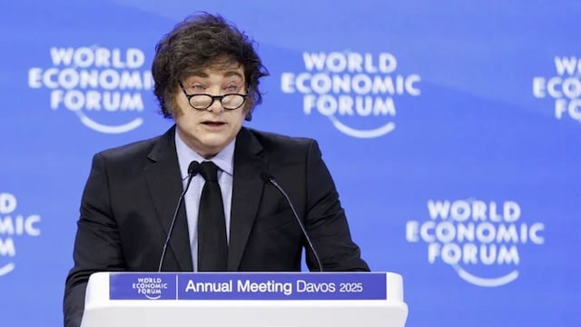 El presidente argentino, Javier Milei, en su intervención ante el Foro de Davos. EFE/EPA/Michael Buholzer